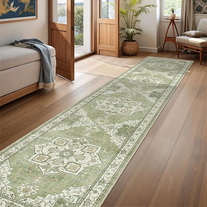 Runner Rug 2x10, Washable Rugs for Entryway Rug, Light Green | Non Slip Kitchen - Image 4
