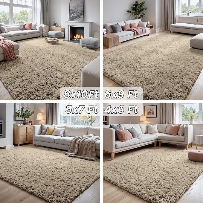 4x6 Fluffy Shag Area Rugs for Living Room Bedroom: Soft Carpet Gray Camel | - Image 7