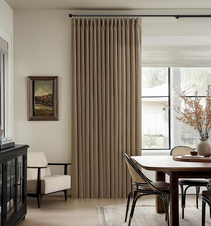 Pinch Pleat Linen Memory Trained Semi Sheer Brown Curtains 126 Inches Long | - Image 8