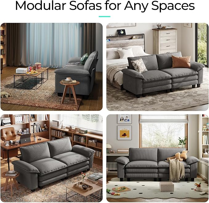 LINSY HOME 90" Modular Cloud Love Seat Sofa, Corduroy Soft Sectional Couch - Image 7