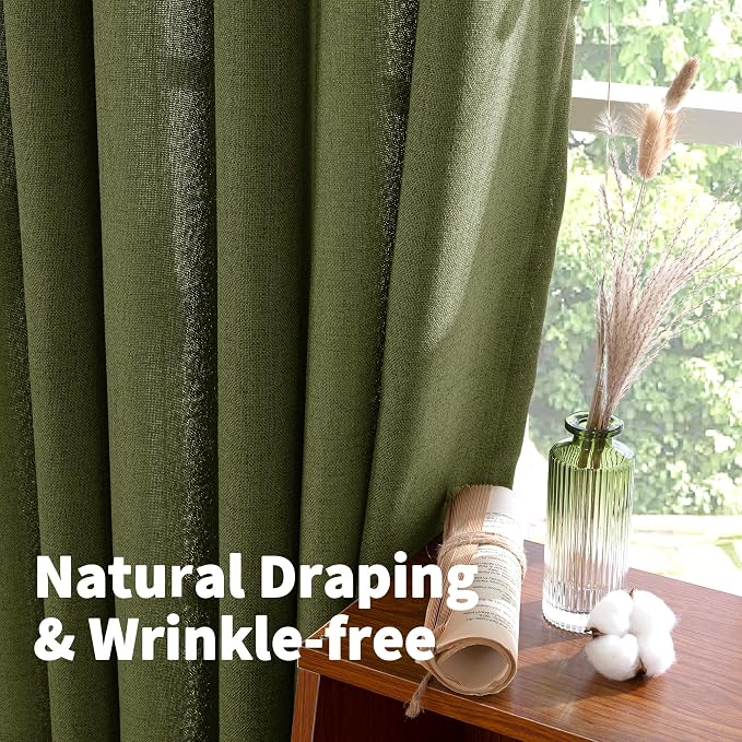 YoungsTex Olive Linen Curtains 54 Inch Length 2 Panels - Image 4