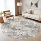 LOONGRUG Round Rug 8x8 Washable Large Neutral Modern Circle Rugs Grey Rust | - Image 8