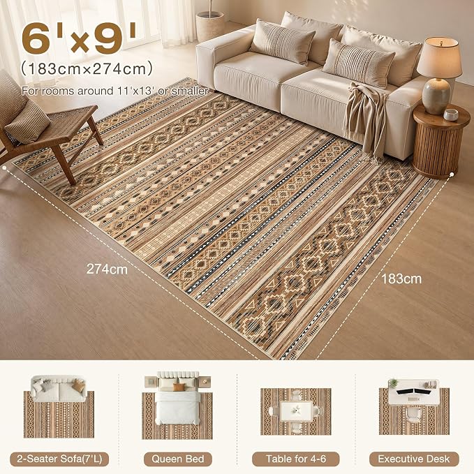 cotiled 6x9 Washable Area Rugs Living Room: Soft Lightweight Boho Rug | Stain - Image 9