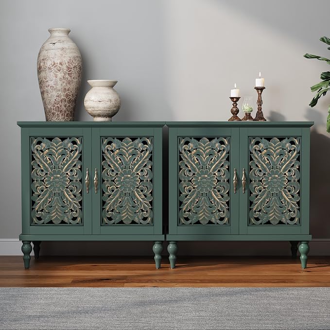 ARTPOWER Accent Cabinet with 2 Doors, Vintage Carved Wood Storage Cabinet by PowerofArtBetterforLife