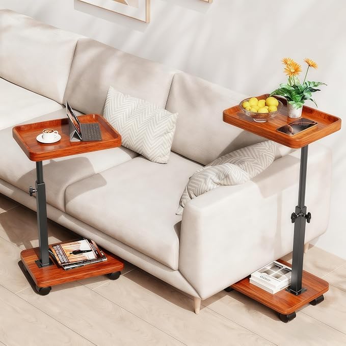 C Table End Table Adjustable Height, 360°Swivel TV Tray Table - Image 3