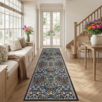 PLHXFR 2.6x14 Washable Runner Rug：Floral Indoor Kitchen Carpet Dark Black | - Image 3