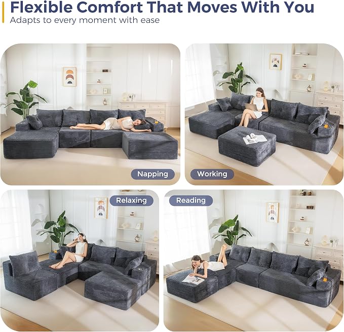 MAXYOYO 132" Giant U-Shaped Modular Sectional Couch, Modern Boneless Couch - Image 3