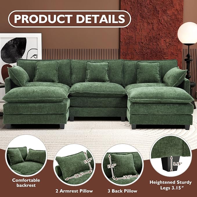 Ihanherry 111.4" U Shaped Modern Sofa Modular Sectional Cloud Couch - Image 4