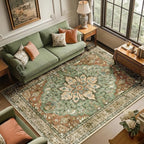 RELEANY Washable Area Rug, Brick/Brown/Green | Non-Slip, Water Repellent - Image 4