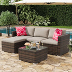 5-Piece Outdoor Sectional Sofa Set, All-Weather PE Rattan Patio Furniture by Unknown