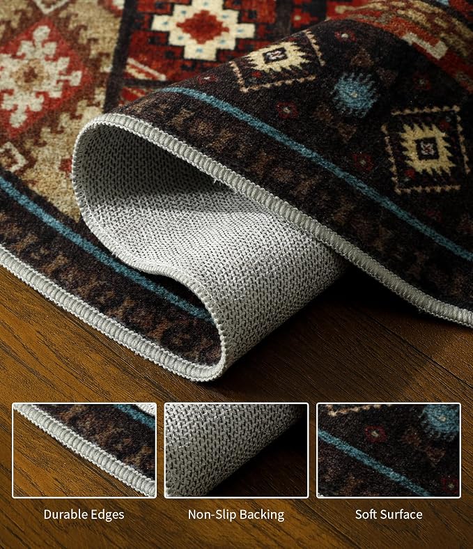 Southwestern Round Rug 6ft, Low Pile Soft Circle Area Rug - Image 4