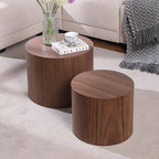 Small Coffee Table Nesting End Table Set of 2, Round Coffee Table Wood Side - Image 5