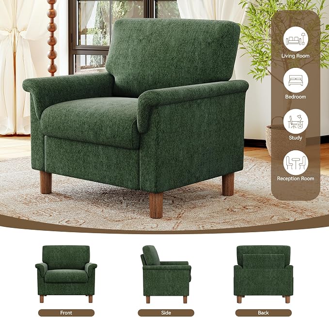 Mid Century Modern Accent Chairs Set of 2, Chenille Comfy Living Room Arm Chairs - Image 9