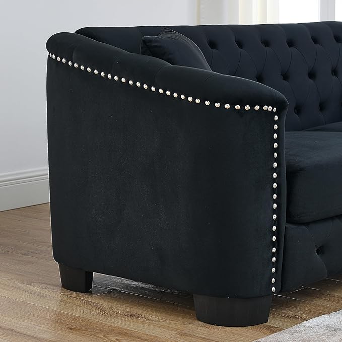 77" Modern Velvet Chesterfield Sofa - Image 5