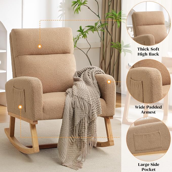 HCHAIRH Rocking Chair Nursery, Sherpa Nursing Rocking Chairs, Upholstered - Image 5