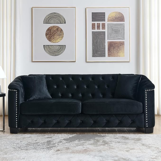 77" Modern Velvet Chesterfield Sofa by Unknown