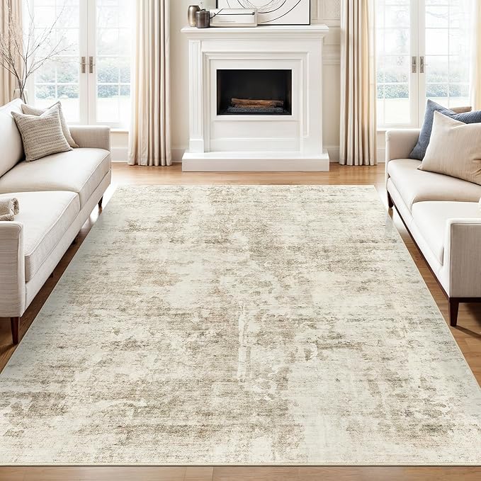Soalmost Abstract Area Rug 6x9 for Living Room Washable Rugs Beige/Gray | by Soalmost