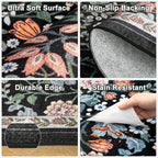PLHXFR 2x5 Washable Runner Rug：Floral Indoor Kitchen Carpet Dark Black | - Image 8