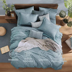 Monbix King Size Comforter Set, 7 Pieces Dusty Blue Cationic Dyeing Bed in a - Image 5