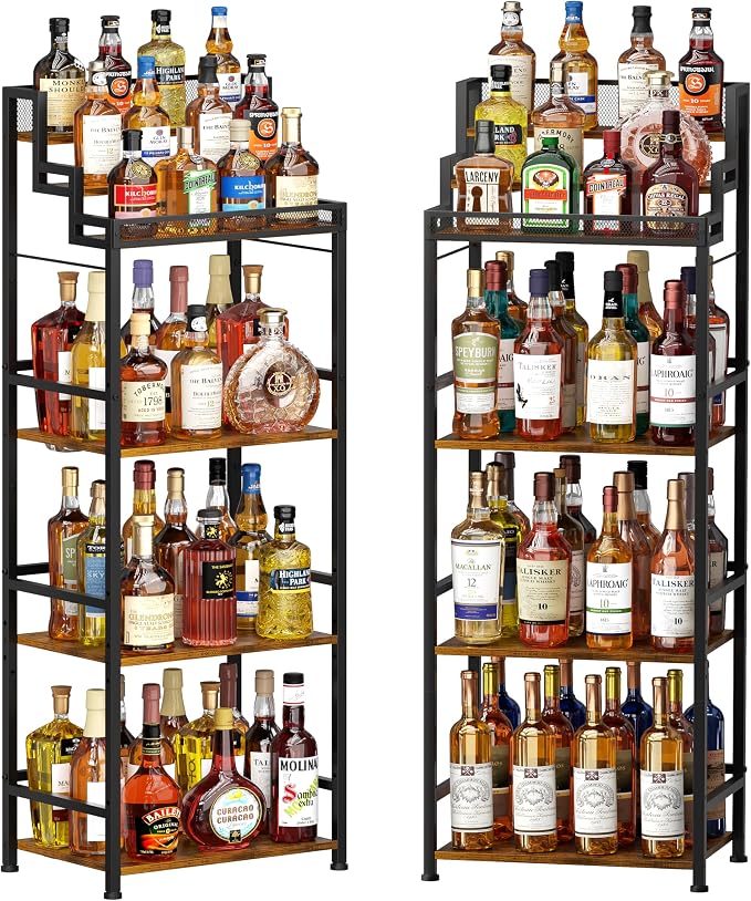 6-Tier Liquor Cabinet for Home Bar, Freestanding Stepped Wine Rack by Unknown