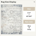 Soalmost 5x7 Area Rugs Blue/Ivory Low Pile Washable Trendy Faded Style Rug | - Image 5