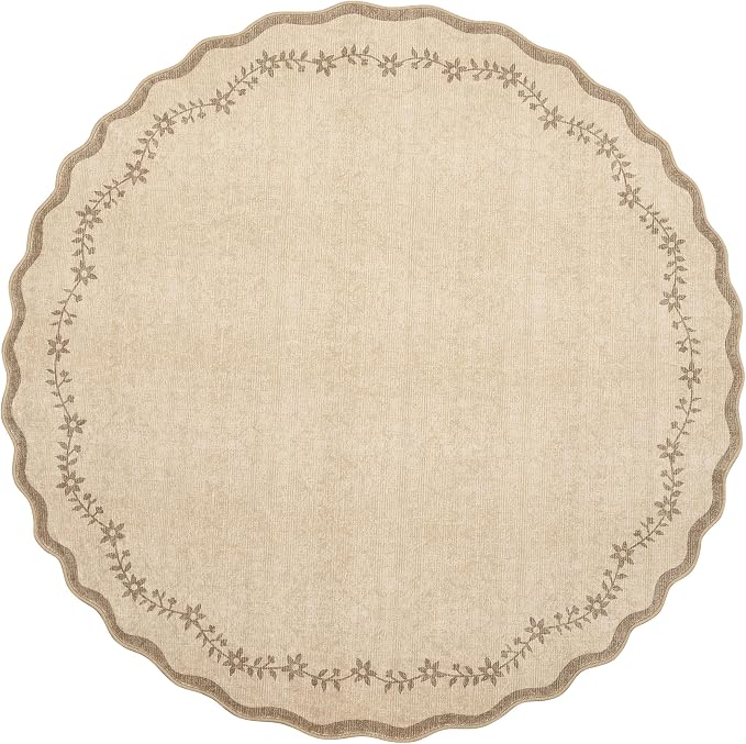 GarveeHome Round Rugs 4ft Scalloped Washable Small Circle Rug - Image 5