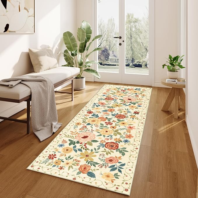 DUKINO 2.6x8 Hallway Runner Rug, Washable Runner Rug Non Slip, Floral Indoor Rug - Image 3