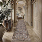 2'6''x12' Brown Blue Vintage Floral Washable Runner Rug - Image 2
