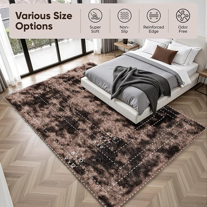 PLHXFR 4x6 Area Rug Living Room: Fluffy Bedroom Soft Shag Rug Coffee Brown | - Image 9