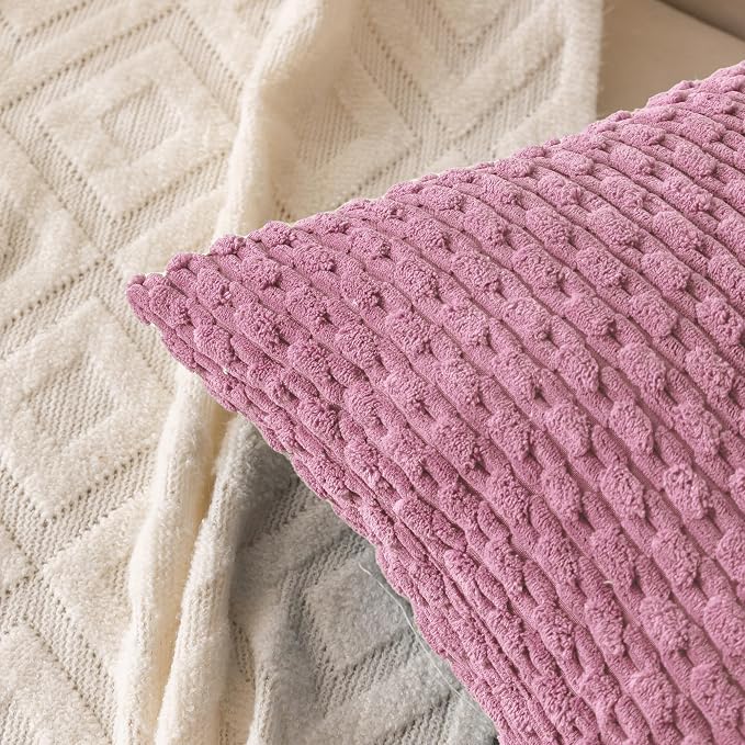 Set of 4 Pink Decorative Throw Pillow Covers 24x24 Inch Corduroy Pillow Covers - Image 6