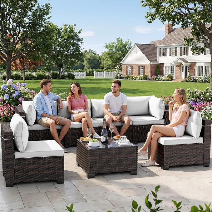 CHABATREE 7pcs Outdoor Patio Furniture Sets, Rattan Conversation Sectional Set - Image 7