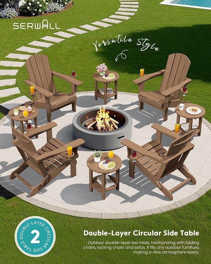 SERWALL Round Adirondack Side Table, 16.5" Double Outdoor Side Table, HDPE - Image 7