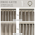 Dark Taupe Flax Linen Light Filter Pinch Pleated Curtains 100 Inches Long | 100 - Image 5