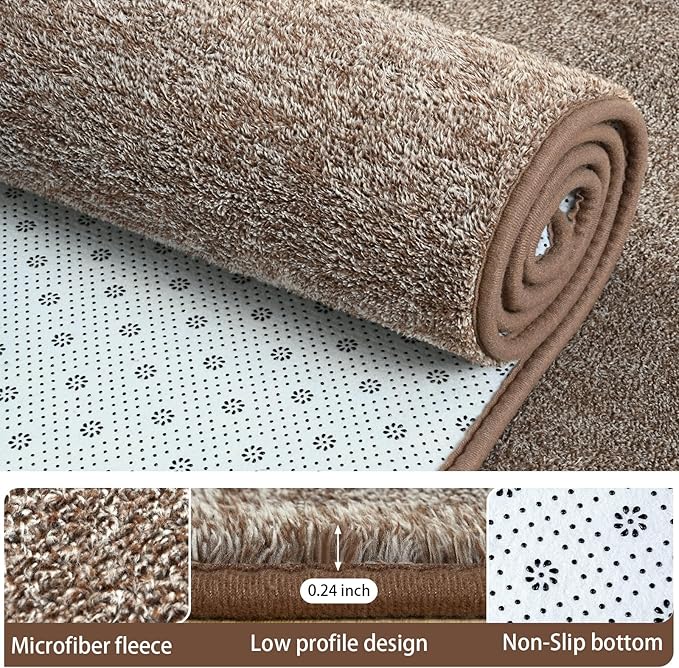 6x9 Area Rugs for Living Room Non Slip Dorm Bedroom Rug, Matte Brown | Modern - Image 5