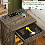 Night Stand with Gun Drawer, Bedside Table with Charger Station & LED Human - Image 4