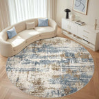 LOONGRUG Round Rug 8x8 Washable Large Neutral Modern Circle Rugs Blue Tan | by LOONGRUG