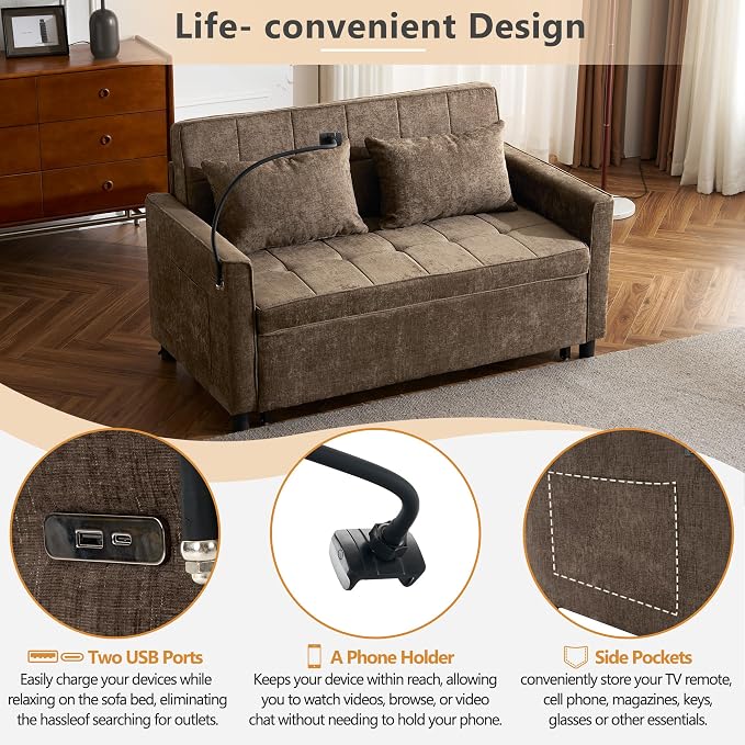 3 in 1 Convertible Sleeper Sofa Bed, 56.9" Small Pull Out Couch Bed - Image 7