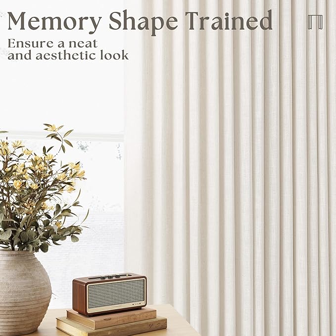 Memory Shape Trained Pinch Pleated Linen Curtains 100 Inches Long | Natural - Image 7