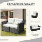 Outsunny 2 Piece Patio Wicker Corner Sofa Set, Outdoor PE Rattan Furniture - Image 3