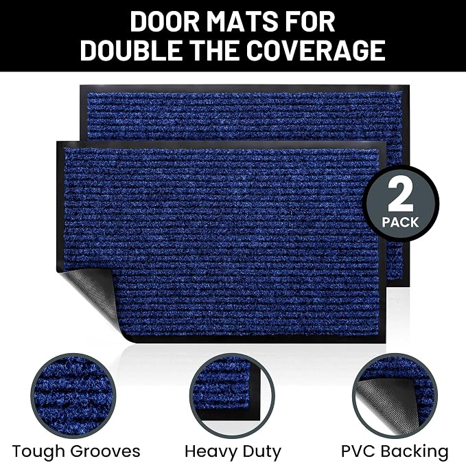 Front Door Mat, Indoor Outdoor Welcome Entryway Entrance Doormat 30x17 Blue | - Image 2