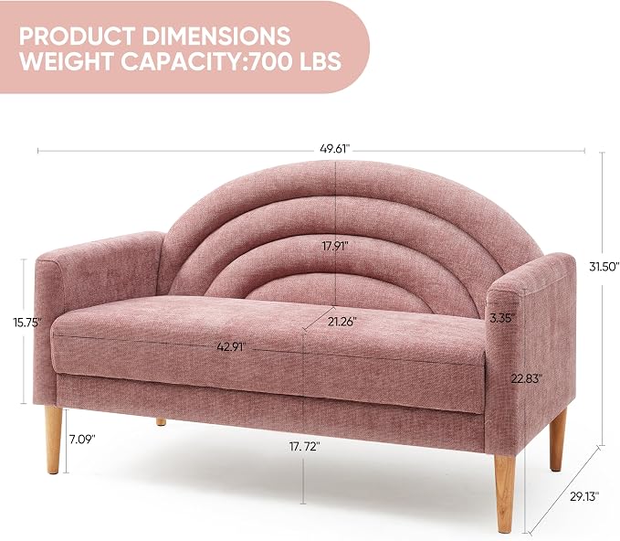 49" Small Loveseat Sofa for Small Spaces, Mid Century Modern Sofa, Linen - Image 2