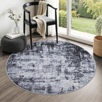 Round Area Rug Living Room: 5 ft Modern Washable Carpet Dark | by FXRHLP
