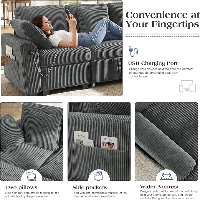 Ihanherry 81-inch Corduroy Modular Sectional Sofa Bed - Image 6