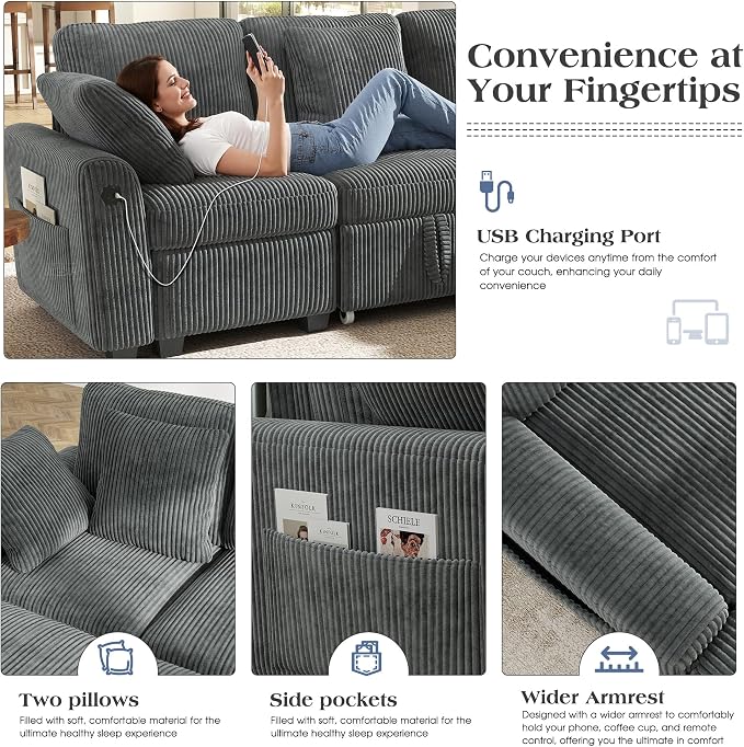 Ihanherry 59-inch Corduroy Convertible Sofa Bed - Image 5