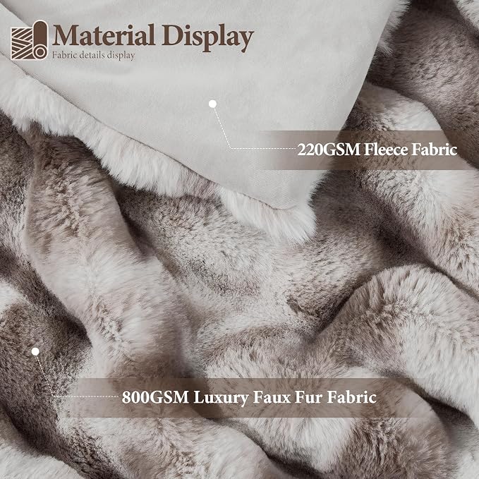 Luxury 1000GSM Rabbit Faux Fur Blanket, Super Heavy Warm Cozy Brown Blankets - Image 2