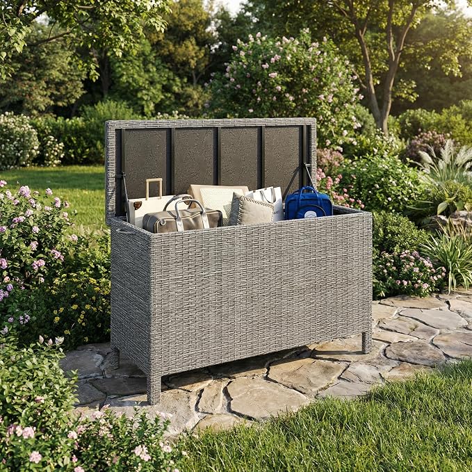 GarveeLife Outdoor Wicker Storage Box, PE Rattan Patio Storage Chest - Image 5