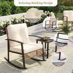 COSIEST 3-Piece Outdoor Rocking Chairs Bistro Set, Rattan Patio Furniture - Image 2