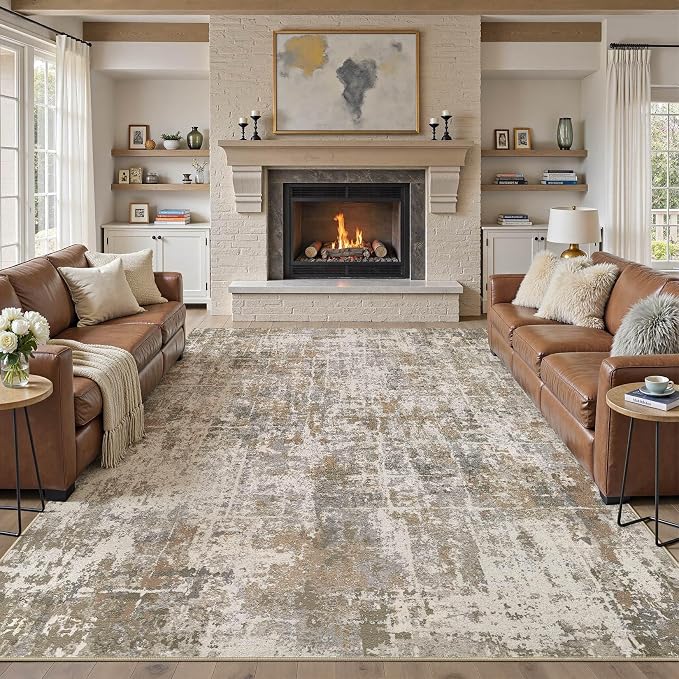 DMOYEST Area Rug Living Room Rugs 9x12 Washable Abstract Carpet | Neutral - Image 8