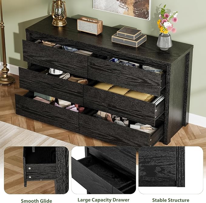 GarveeHome 6 Drawer Dresser for Bedroom, Wide Wood Chest of Drawers Handle Free - Image 8