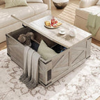 Jocoevol Farmhouse Lift Top Coffee Table, Square Wood Center Table - Image 7